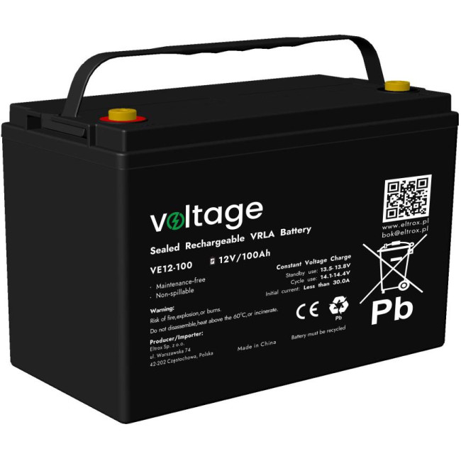 Akumulator AGM Voltage 12V 100Ah VE12-100 (Żywotność 6-9 lat) Akumulator AGM Voltage 12V 100Ah VE12-100 (Żywotność 6-9 lat)
