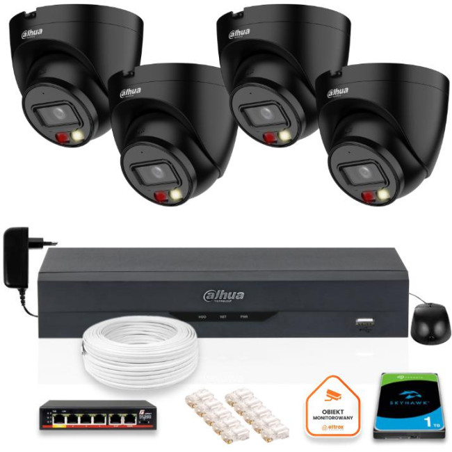 ZESTAW 4 Kamery IP Dahua 4mpx IPC-HDW1439V-A-IL-BLACK + DYSK 1TB ZESTAW 4 Kamery IP Dahua 4mpx IPC-HDW1439V-A-IL-BLACK + DYSK 1TB