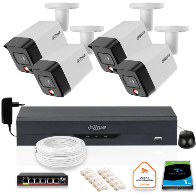 ZESTAW 4 Kamery IP Dahua 8mpx PC-HFW1839TC-A-IL-0280B-S6 + DYSK 1TB ZESTAW 4 Kamery IP Dahua 8mpx PC-HFW1839TC-A-IL-0280B-S6 + DYSK 1TB