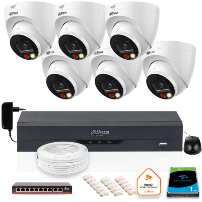 ZESTAW 6 Kamer IP Dahua 8mpx IPC-HDW1839T-A-IL-0280B-S6 + DYSK 1TB ZESTAW 6 Kamer IP Dahua 8mpx IPC-HDW1839T-A-IL-0280B-S6 + DYSK 1TB