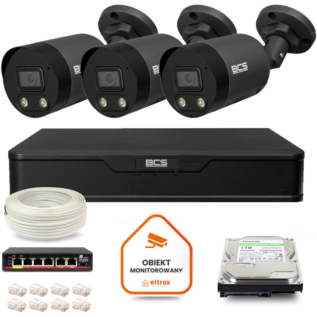 Zestaw monitoringu IP BCS Point 3x Kamera BCS-P-TIP28FWR3L2-Ai2-G Rejestrator z dyskiem 1TB Zestaw monitoringu IP BCS Point 3x Kamera BCS-P-TIP28FWR3L2-Ai2-G Rejestrator z dyskiem 1TB