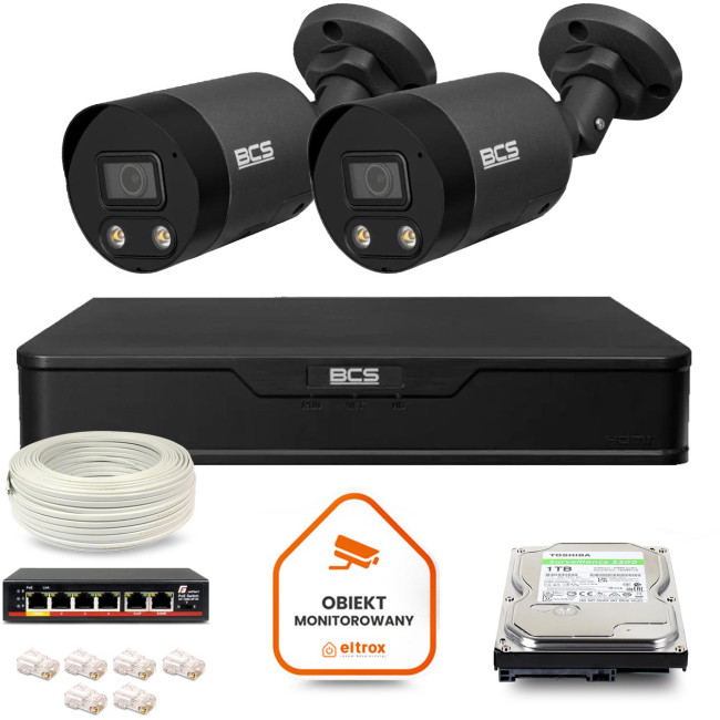 Zestaw monitoringu IP BCS Point 2x Kamera BCS-P-TIP28FWR3L2-Ai2-G Rejestrator z dyskiem 1TB Zestaw monitoringu IP BCS Point 2x Kamera BCS-P-TIP28FWR3L2-Ai2-G Rejestrator z dyskiem 1TB