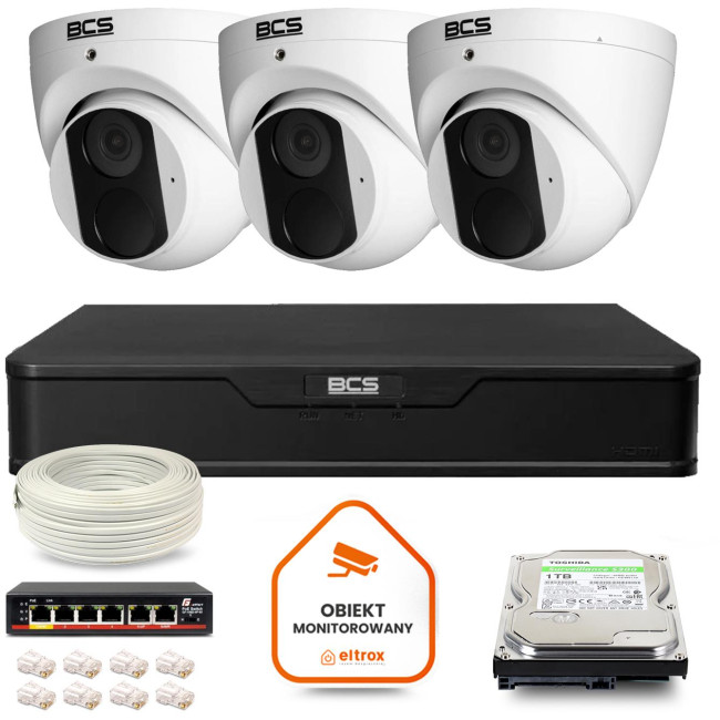 Zestaw monitoringu IP BCS Point 3x Kamera BCS-P-EIP14FSR3 Rejestrator z dyskiem 1TB Zestaw monitoringu IP BCS Point 3x Kamera BCS-P-EIP14FSR3 Rejestrator z dyskiem 1TB