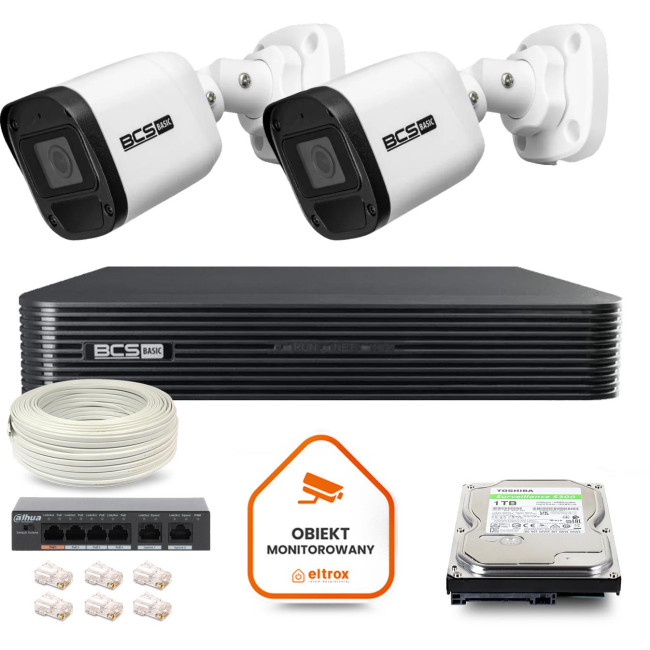 Zestaw monitoringu IP BCS Basic 2x Kamera BCS-B-TIP15FR3(2.0) Rejestrator z dyskiem 1TB Zestaw monitoringu IP BCS Basic 2x Kamera BCS-B-TIP15FR3(2.0) Rejestrator z dyskiem 1TB