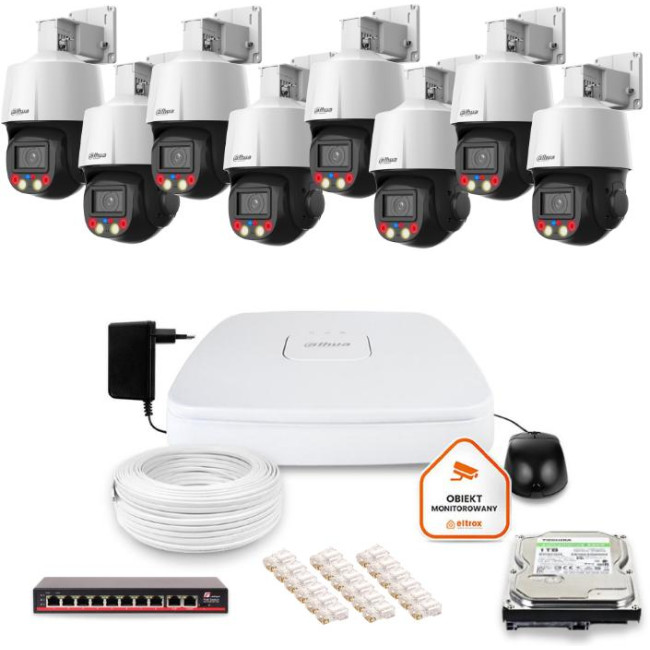 Zestaw monitoringu IP Dahua 8f kamer obrotowych 4MPx dysk 1TB Zestaw monitoringu IP Dahua 8f kamer obrotowych 4MPx dysk 1TB