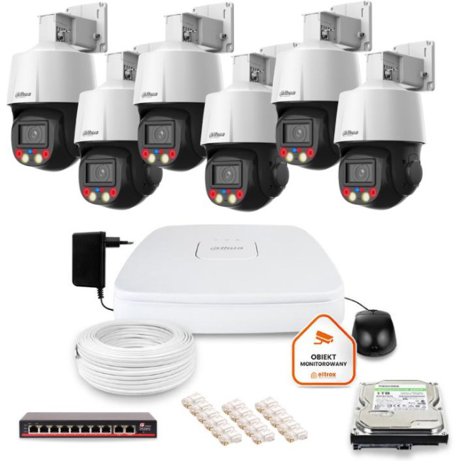Zestaw monitoringu IP Dahua 6 kamer obrotowych 4MPx dysk 1TB Zestaw monitoringu IP Dahua 6 kamer obrotowych 4MPx dysk 1TB