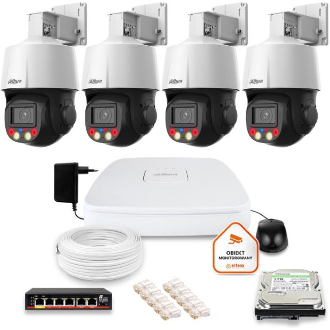 Zestaw monitoringu IP Dahua 4 kamery obrotowe 4MPx dysk 1TB Zestaw monitoringu IP Dahua 4 kamery obrotowe 4MPx dysk 1TB