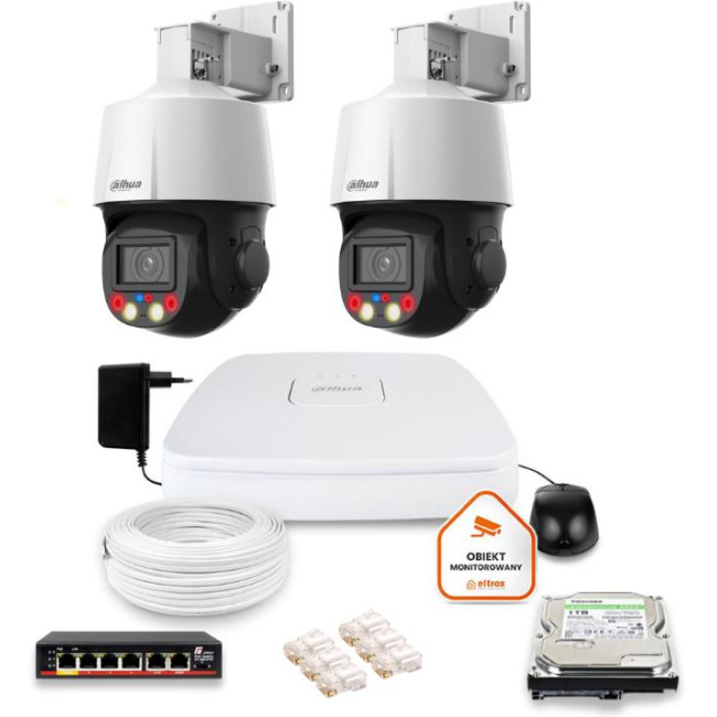 Zestaw monitoringu iP Dahua 2 kamery obrotowe 4MPx dysk 1TB Zestaw monitoringu iP Dahua 2 kamery obrotowe 4MPx dysk 1TB