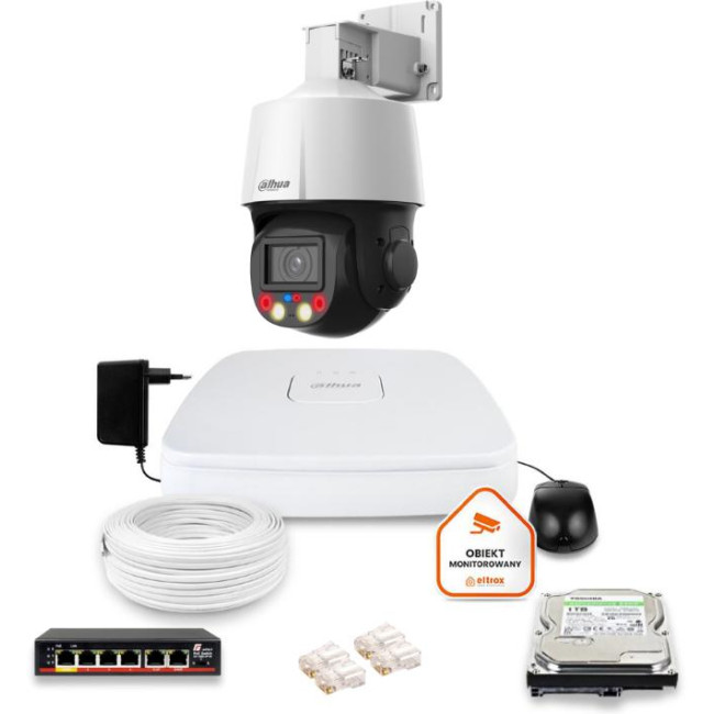 Zestaw monitoringu iP Dahua kamera obrotowa 4MPx dysk 1TB Zestaw monitoringu iP Dahua kamera obrotowa 4MPx dysk 1TB
