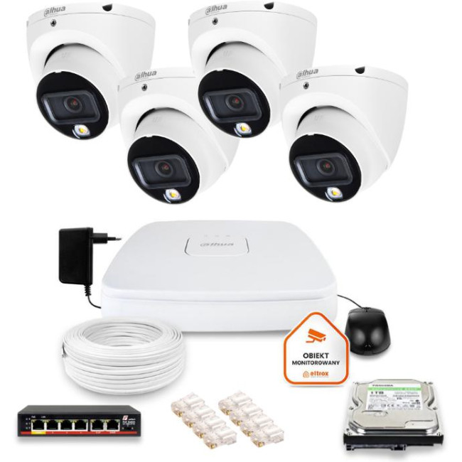 Zestaw monitoringu IP Dahua 4 kamery kopułkowe 6Mpx Dysk 1TB Zestaw monitoringu IP Dahua 4 kamery kopułkowe 6Mpx Dysk 1TB