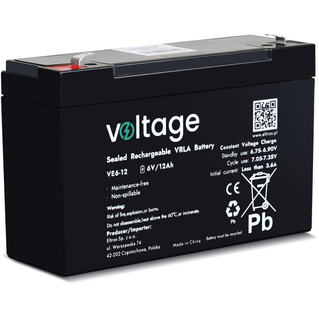 Akumulator AGM Voltage 6V 12Ah VE6-12 (Żywotność 6-9 lat) Akumulator AGM Voltage 6V 12Ah VE6-12 (Żywotność 6-9 lat)