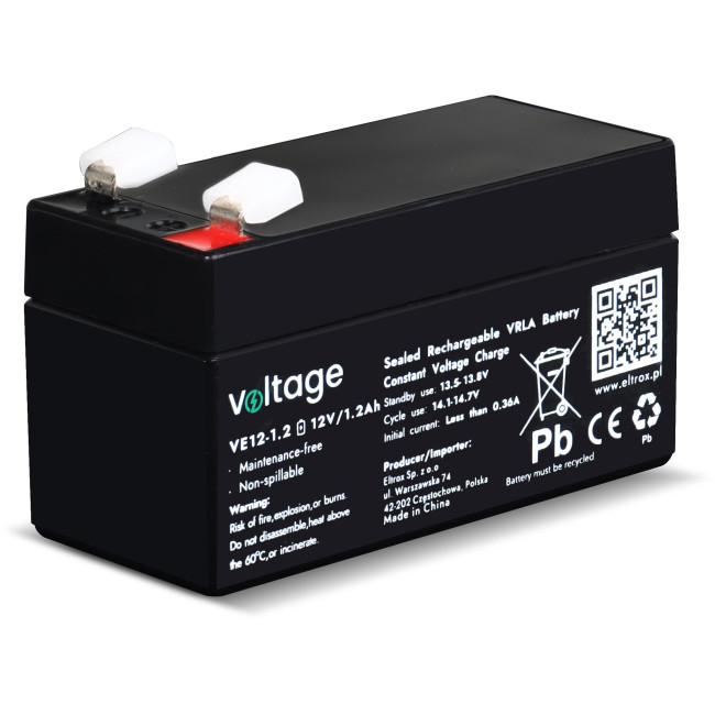 Akumulator AGM Voltage 12V 1,2Ah VE12-1.2 (Żywotność 6-9 lat) Akumulator AGM Voltage 12V 1,2Ah VE12-1.2 (Żywotność 6-9 lat)