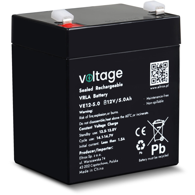 Akumulator AGM Voltage 12V 5Ah VE12-5.0 (Żywotność 6-9 lat) Akumulator AGM Voltage 12V 5Ah VE12-5.0 (Żywotność 6-9 lat)