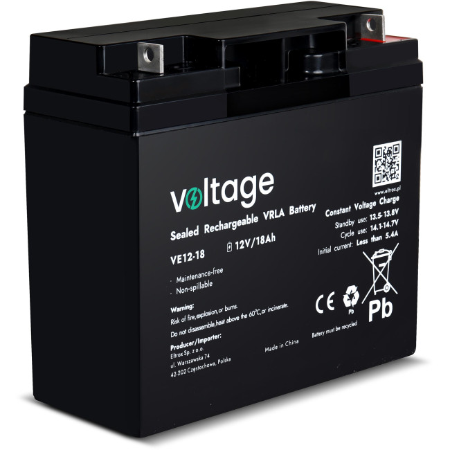 Akumulator AGM Voltage 12V 18Ah VE12-18 (Żywotność 6-9 lat) Akumulator AGM Voltage 12V 18Ah VE12-18 (Żywotność 6-9 lat)