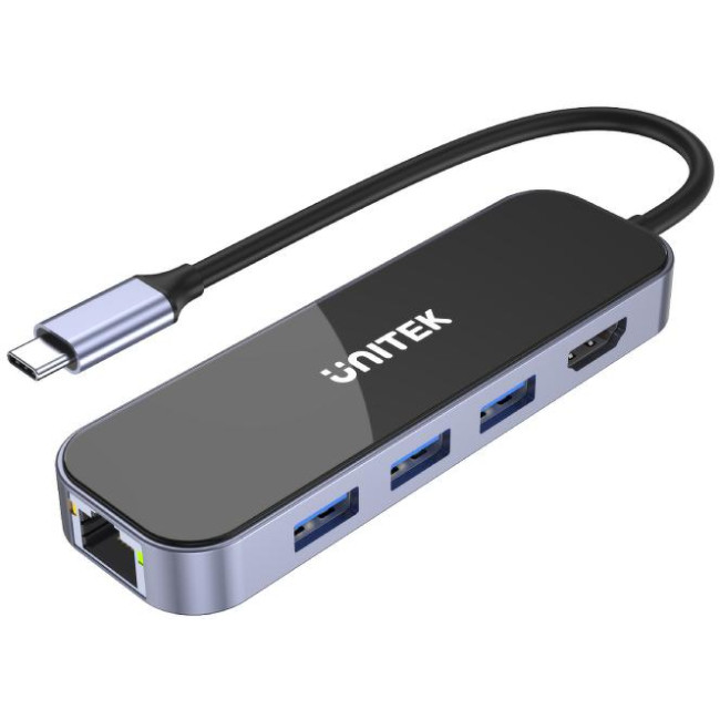 Unitek D1084A Hub USB-C 3.1 RJ-45 3xUSB-A HDMI 4K PD100W Unitek D1084A Hub USB-C 3.1 RJ-45 3xUSB-A HDMI 4K PD100W