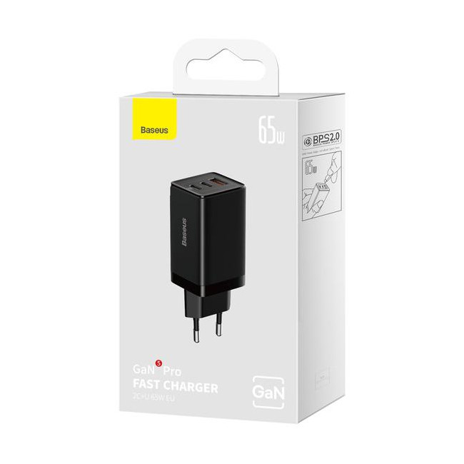 Ładowarka sieciowa Baseus GaN 5 Pro Fast Charger CCGP120201 65W 1x USB-A 2x USB-C PD 3.0 QC 4.0 + kabel USB-C Ładowarka sieciowa Baseus GaN 5 Pro Fast Charger CCGP120201 65W 1x USB-A 2x USB-C PD 3.0 QC 4.0 + kabel USB-C