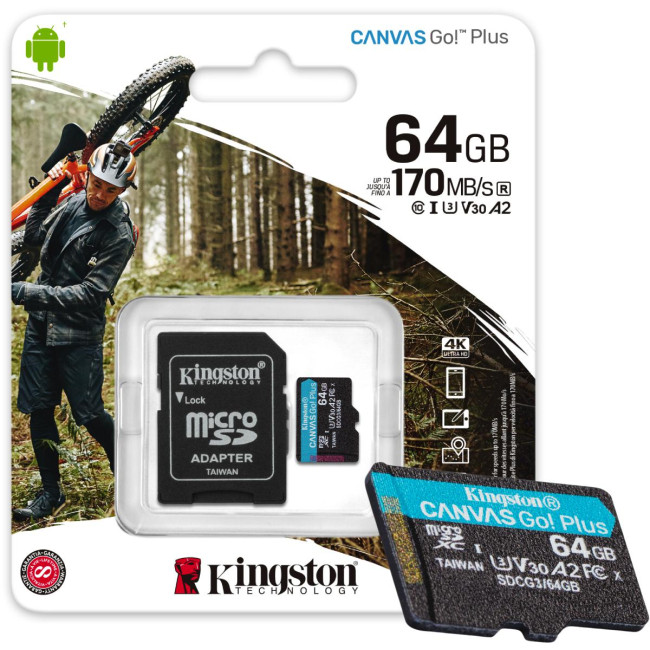 Karta pamięci microSD Kingston Canvas Go Plus microSDXC C10 UHS-I 64GB Karta pamięci microSD Kingston Canvas Go Plus microSDXC C10 UHS-I 64GB