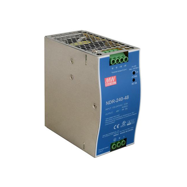 ZASILACZ IMPULSOWY NA SZYNĘ DIN MEAN WELL NDR-240-48 48V/240W/5A ZASILACZ IMPULSOWY NA SZYNĘ DIN MEAN WELL NDR-240-48 48V/240W/5A