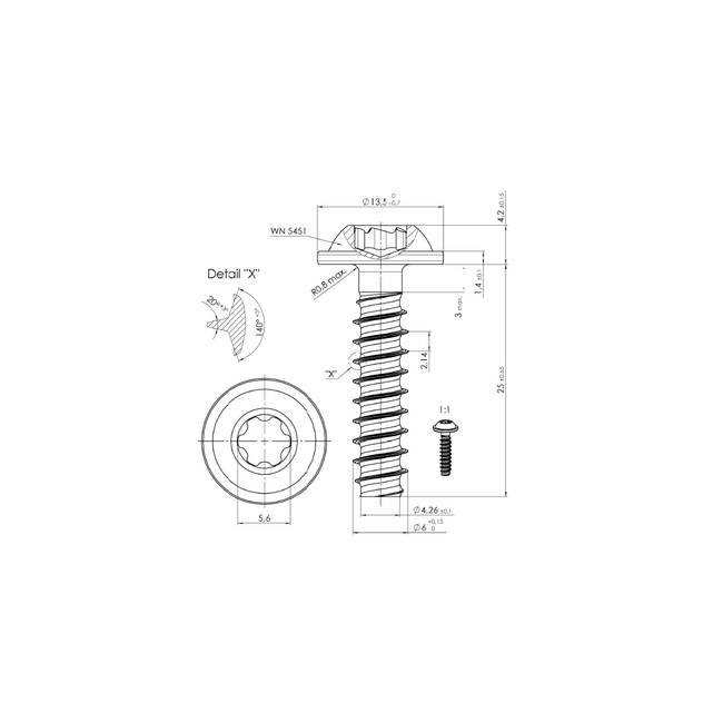 Wkręt do tworzywa TORX 6x25 A2 CORAB M959 Wkręt do tworzywa TORX 6x25 A2 CORAB M959
