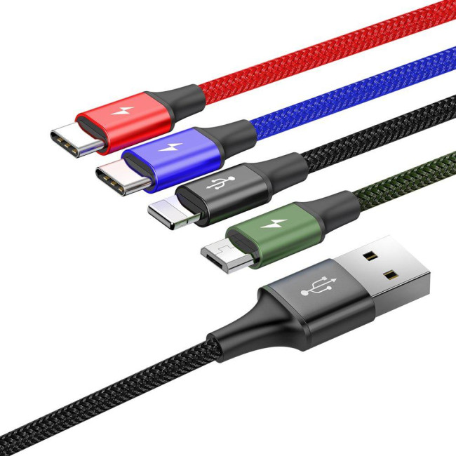 KABEL 4w1 USB-A / Lighting iPhone 2x USB-C micro-USB Baseus Cafule CA1T4-B01 1.2m 3.5A W OPLOCIE KABEL 4w1 USB-A / Lighting iPhone 2x USB-C micro-USB Baseus Cafule CA1T4-B01 1.2m 3.5A W OPLOCIE