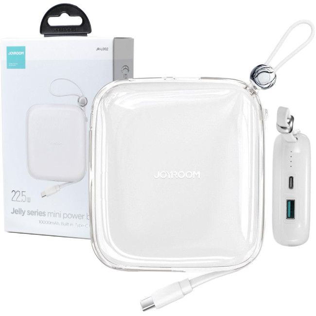 Powerbank Joyroom Jelly Series JR-L002 10000mAh 22.5W PD QC z kablem 1x USB-A 1x USB-C biały Powerbank Joyroom Jelly Series JR-L002 10000mAh 22.5W PD QC z kablem 1x USB-A 1x USB-C biały