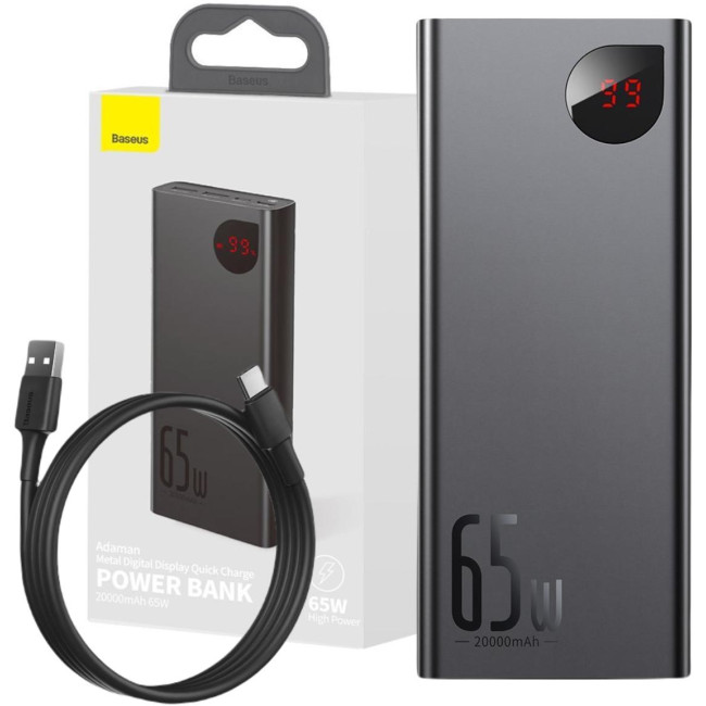 Powerbank Baseus Adaman Digital Display PPIMDA-D01 20000mAh 65W PD QC 3.0 2x USB-A 1x USB-C + KABEL Powerbank Baseus Adaman Digital Display PPIMDA-D01 20000mAh 65W PD QC 3.0 2x USB-A 1x USB-C + KABEL