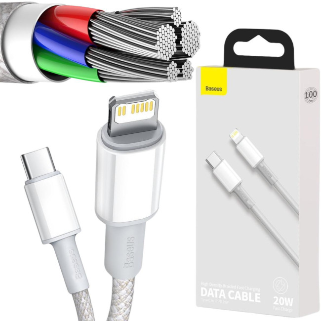 KABEL USB-C / Lightning iPhone Baseus Cafule CATLGD-02 1m 20W PD Quick Charging BIAŁY W OPLOCIE KABEL USB-C / Lightning iPhone Baseus Cafule CATLGD-02 1m 20W PD Quick Charging BIAŁY W OPLOCIE