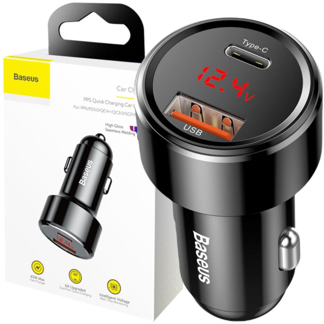 ŁADOWARKA SAMOCHODOWA Baseus Magic CCMLC20C-01 45W 6A 1x USB-A 1x USB-C QC 3.0 ŁADOWARKA SAMOCHODOWA Baseus Magic CCMLC20C-01 45W 6A 1x USB-A 1x USB-C QC 3.0