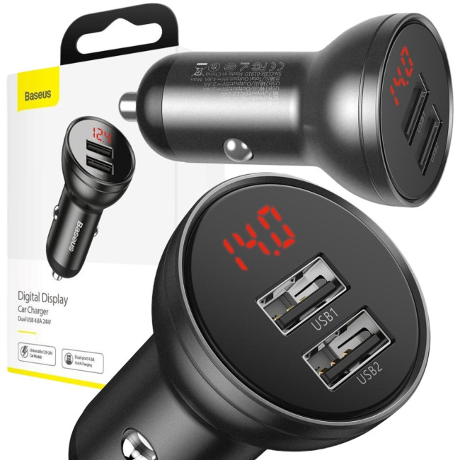 ŁADOWARKA SAMOCHODOWA Baseus Digital Display CCBX-0G 24W 4.8A 2x USB-A CZARNA ŁADOWARKA SAMOCHODOWA Baseus Digital Display CCBX-0G 24W 4.8A 2x USB-A CZARNA