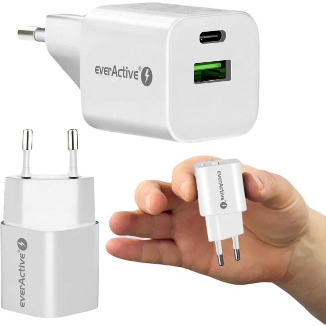 ŁADOWARKA SIECIOWA everActive GaN SC-390Q 30W 1xUSB-C 1xUSB-A PD PPS ŁADOWARKA SIECIOWA everActive GaN SC-390Q 30W 1xUSB-C 1xUSB-A PD PPS