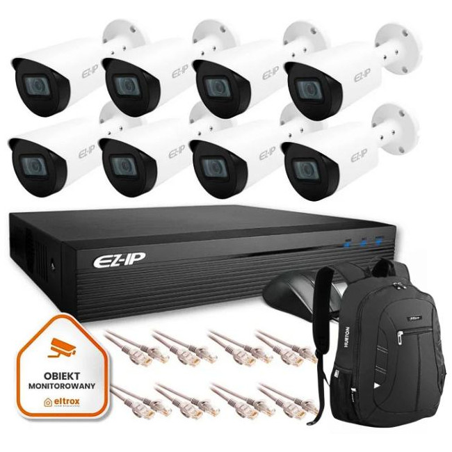 Zestaw monitoringu 8 kamer tubowych IP EZ-IP by Dahua niezawodna ochrona 2K Zestaw monitoringu 8 kamer tubowych IP EZ-IP by Dahua niezawodna ochrona 2K