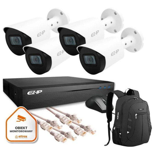 Zestaw monitoringu 4 kamer tubowych IP EZ-IP by Dahua niezawodna ochrona 2K Zestaw monitoringu 4 kamer tubowych IP EZ-IP by Dahua niezawodna ochrona 2K