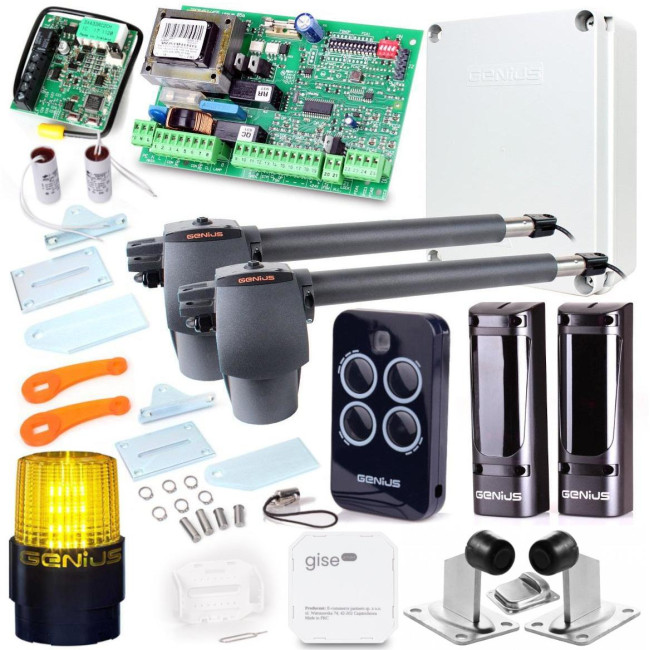 Zestaw Genius G-Bat 400 do bram 8m dwuskrzydłowych (lampa + stopka + odboje + moduł Wi-Fi) Zestaw Genius G-Bat 400 do bram 8m dwuskrzydłowych (lampa + stopka + odboje + moduł Wi-Fi)