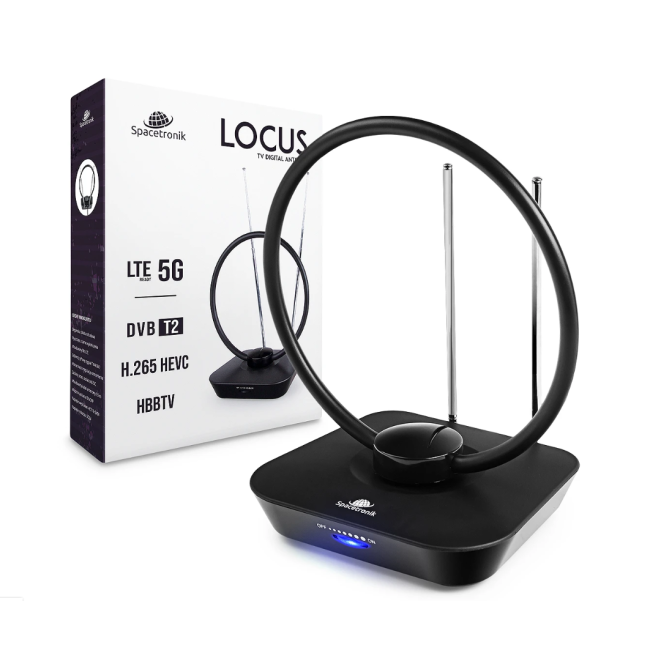Antena pokojowa DVB-T2 Spacetronik Locus TV zasilacz 45dB Antena pokojowa DVB-T2 Spacetronik Locus TV zasilacz 45dB