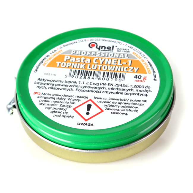 PASTA LUTOWNICZA CYNEL-1 40G DO LUTOWANIA MIĘKKIEGO PASTA LUTOWNICZA CYNEL-1 40G DO LUTOWANIA MIĘKKIEGO