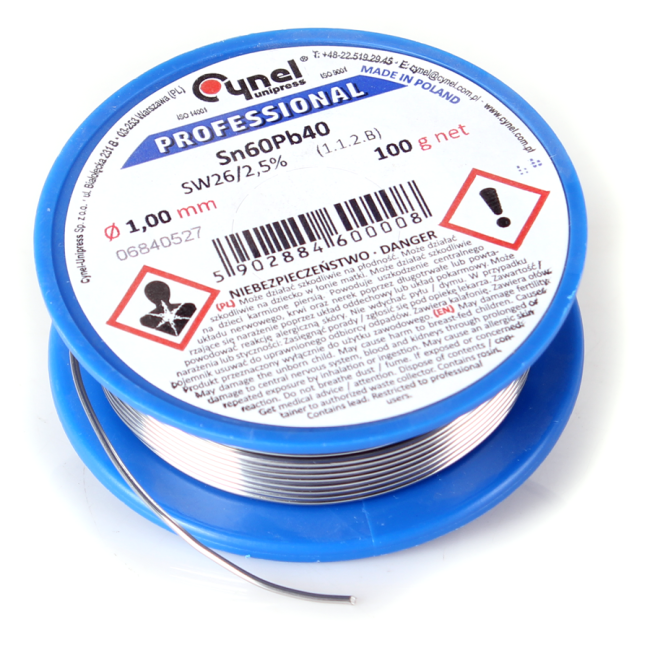 CYNA LUTOWNICZA CYNEL SZPULKA 100G 1MM Sn60Pb40 SW26 CYNA LUTOWNICZA CYNEL SZPULKA 100G 1MM Sn60Pb40 SW26