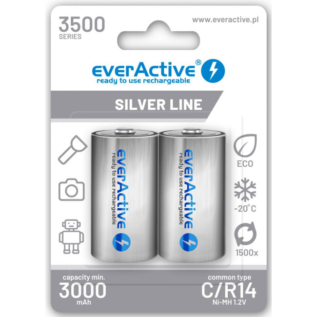 Akumulatorki C / R14 Ni-MH everActive 3500 mAh Silver Line (box 2 szt.) Akumulatorki C / R14 Ni-MH everActive 3500 mAh Silver Line (box 2 szt.)