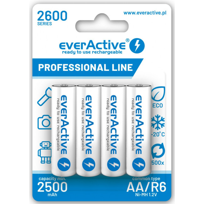 Akumulatorki AA / R6 Ni-MH everActive 2600mAh Professional Line (box 4 szt.) Akumulatorki AA / R6 Ni-MH everActive 2600mAh Professional Line (box 4 szt.)