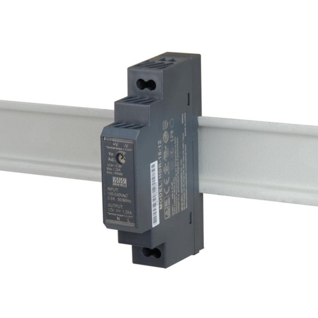 ZASILACZ IMPULSOWY NA SZYNĘ DIN MEAN WELL HDR-15-12 12V/15W/1.25A ZASILACZ IMPULSOWY NA SZYNĘ DIN MEAN WELL HDR-15-12 12V/15W/1.25A