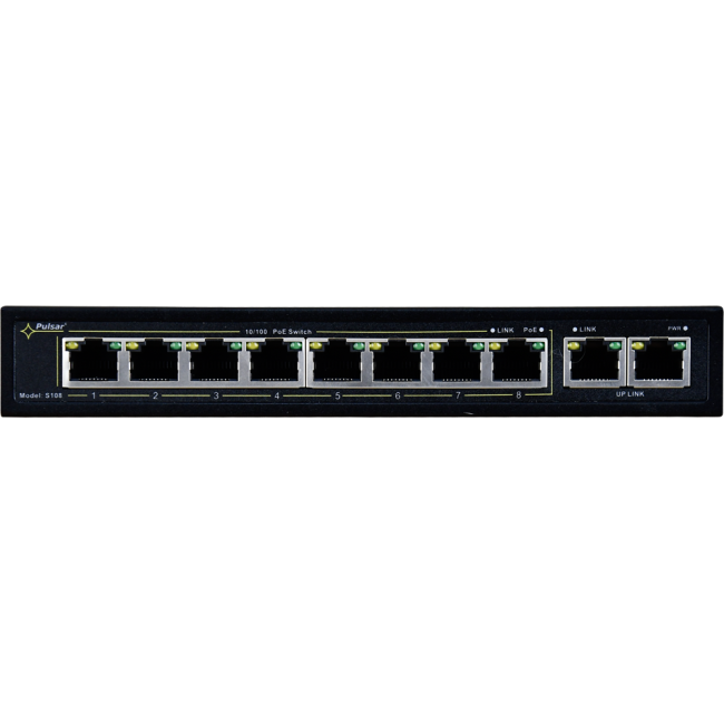 SWITCH POE PULSAR S108 10-PORTÓW (8xPoE + 2xUPLINK) IEEE 802.3af/at, 48VDC / 30W/port (PoE+) 120W SWITCH POE PULSAR S108 10-PORTÓW (8xPoE + 2xUPLINK) IEEE 802.3af/at, 48VDC / 30W/port (PoE+) 120W