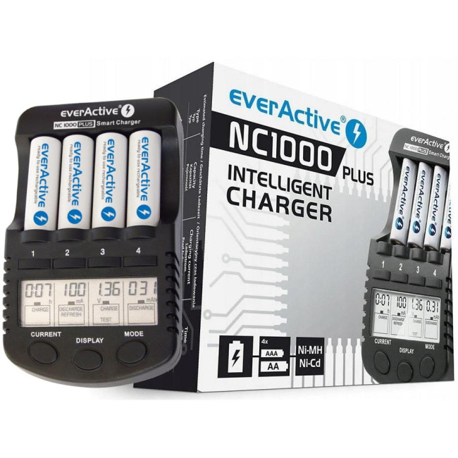 Ładowarka procesorowa do akumulatorków AA / AAA everActive NC-1000 PLUS Ładowarka procesorowa do akumulatorków AA / AAA everActive NC-1000 PLUS