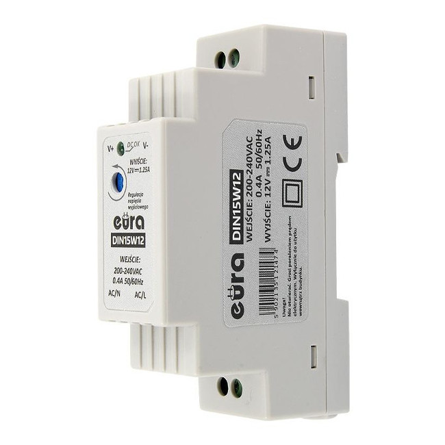 ZASILACZ DIN ''EURA'' DIN15W12 12V 1,25 A DC ZASILACZ DIN ''EURA'' DIN15W12 12V 1,25 A DC